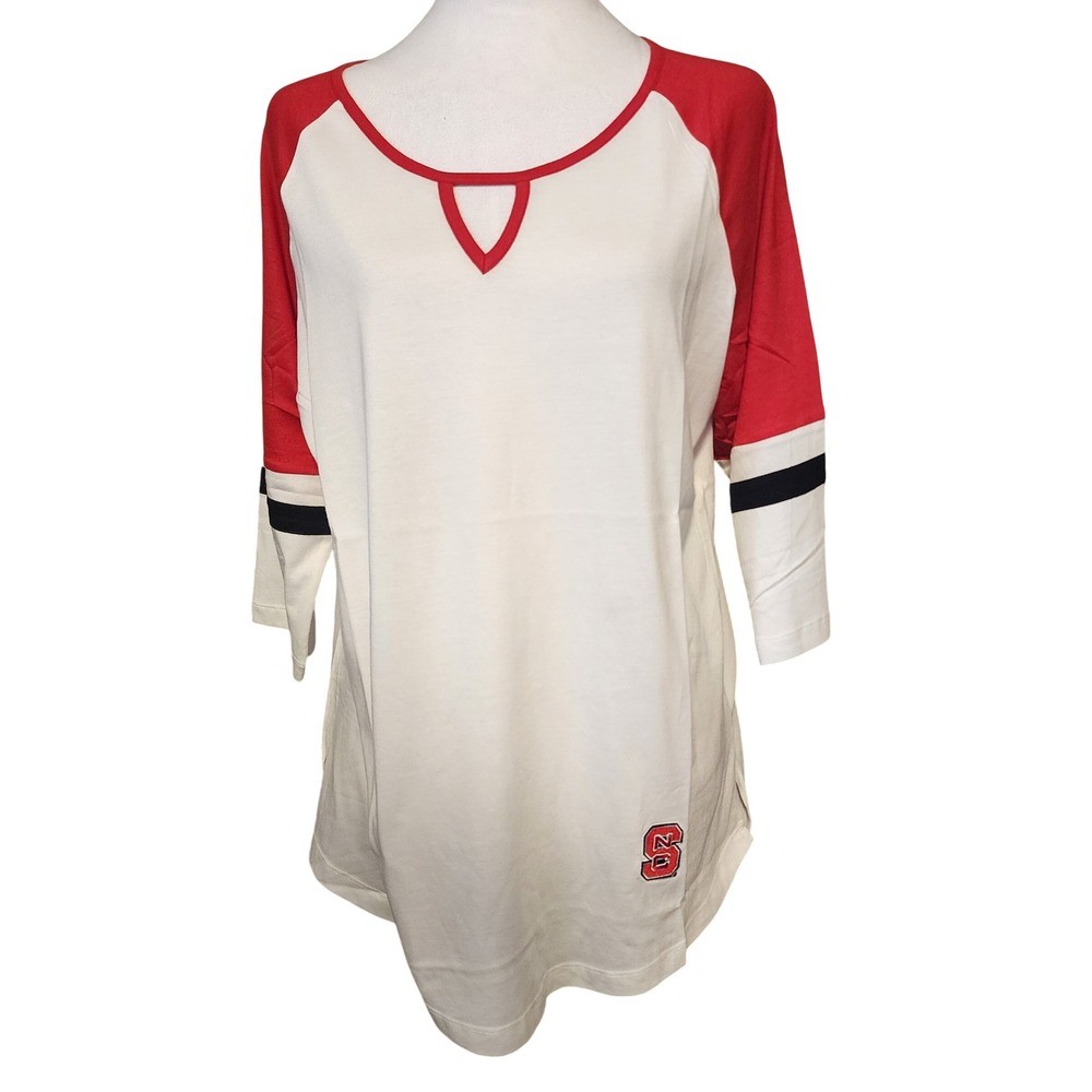 UG Apparel NC State Wolfpack Tunic Top Cutout Neck 3/4 Sleeve Red White Large